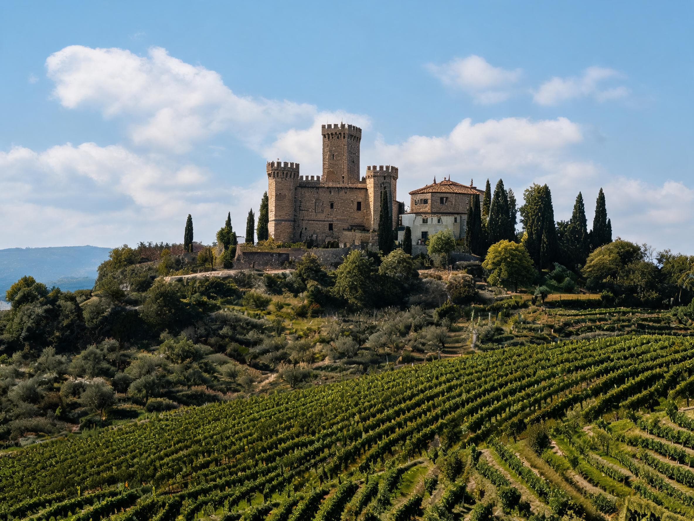 Castello La Leccia above its vineyards